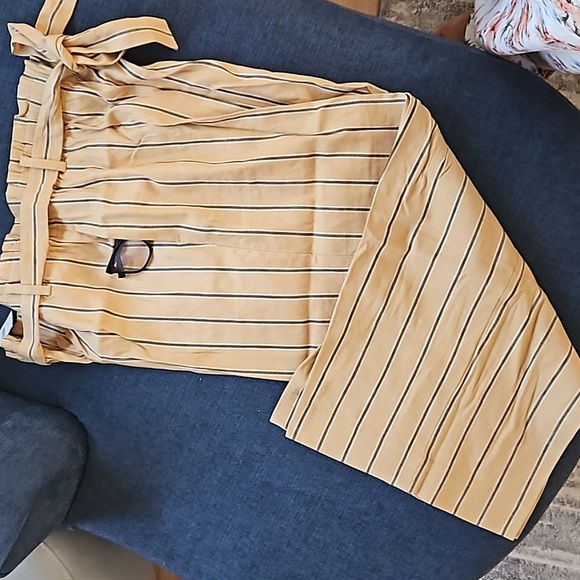 J.Jill Dark Yellow Stripe Emelie Linen Stretch Wide Leg Cropped Pant - Picture 3 of 6